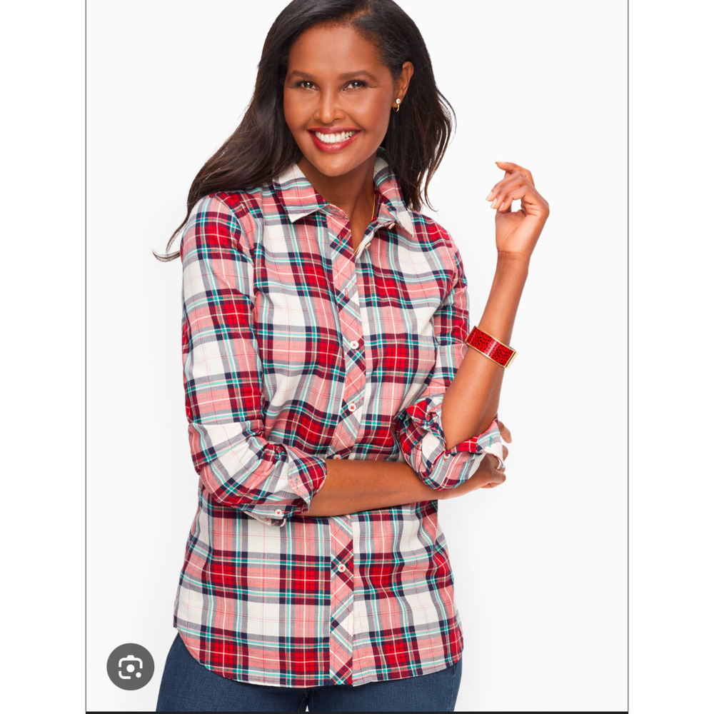 Talbots Holiday Party Plaid Metallic Button Shirt